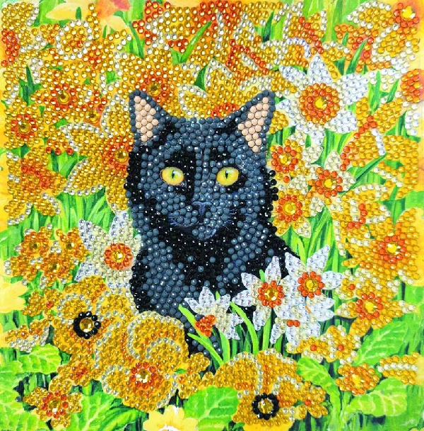Crystal Art Card Kit Cat Amongst The Flowers Toys n Tuck