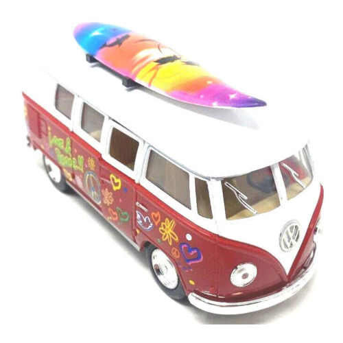 1962 Volkswagen Classic Bus With Surfboard & decals 132 Die Cast (Red